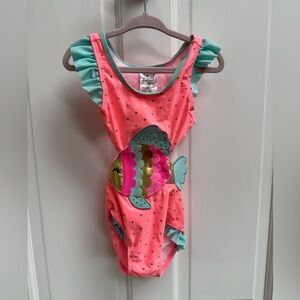 NWOT Wetsuit Club 18M Girls Pink & Blue Fish One Piece Bathingsuit Swimsuit